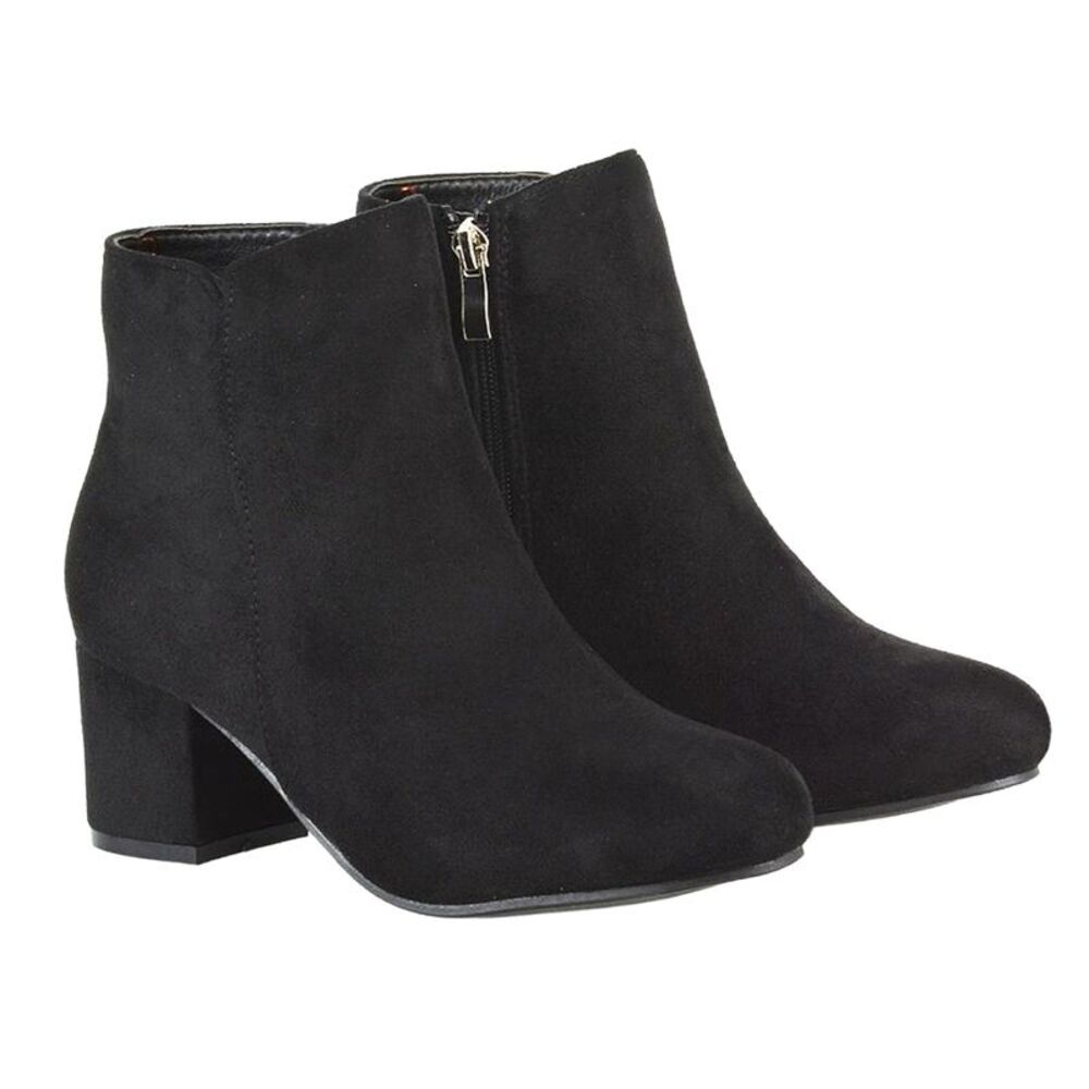 XY London Womens/Ladies Saffy Zipped Mid Block Heel Ankle Boots / Jet Black
